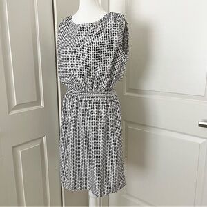 Catherine Malandrino Diamond Print Dress–Black & White, Garter Waist, Pockets, M